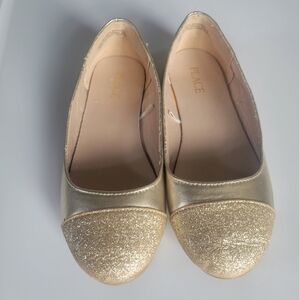 Girl Flat Shoes Slip On Size 2 gold sparkle glitz glam flats PLACE